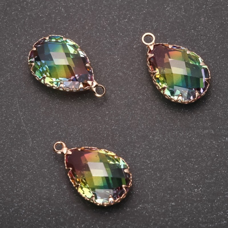 Přívěšek „Kapka“ duhové barvy, zlatá obruba 13×21 mm