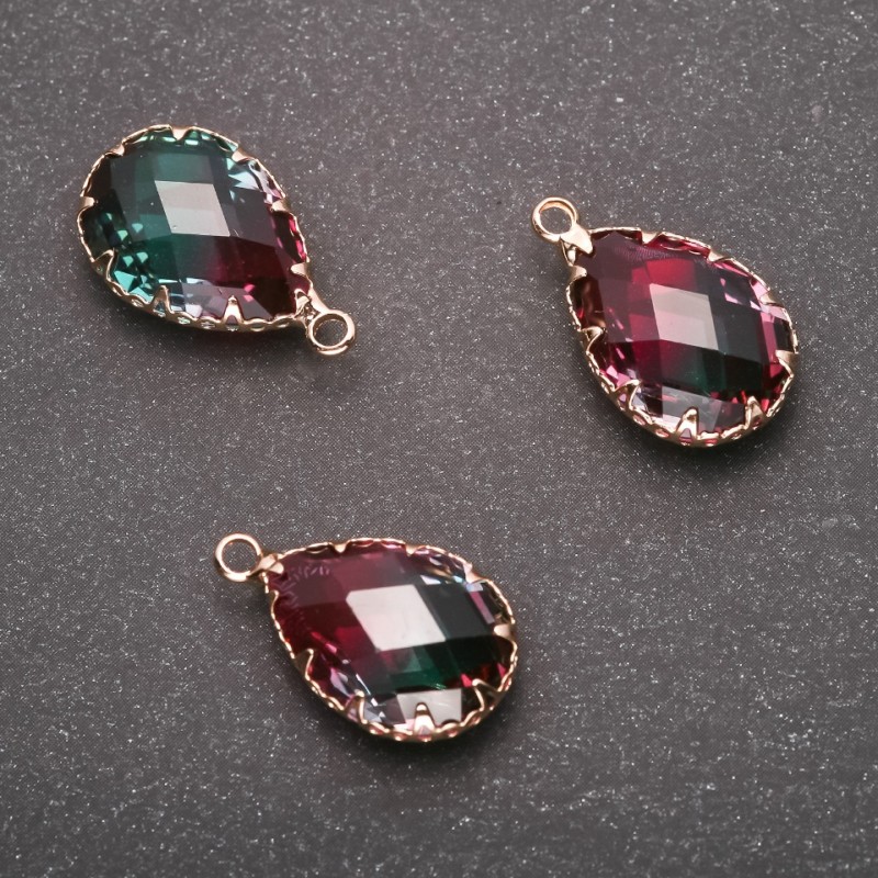 Přívěšek „Kapka“ malinově-zelená barva, zlatá obruba 13×21 mm
