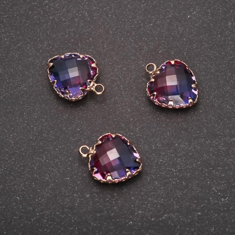 Přívěsek «Srdce» malinově-modré barvy, zlatá obruba 12×15 mm