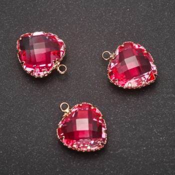 Přívěšek «Srdce» růžové barvy v zlaté obrubě 16×20 mm