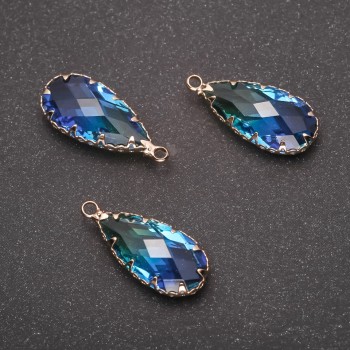 Přívěsek „Kapka“ žluto-modrá barva, zlatá úprava 10×24 mm