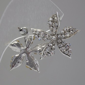 Náušnice pecky Květ, bílé krystaly, kov pod stříbro, 2,5 cm