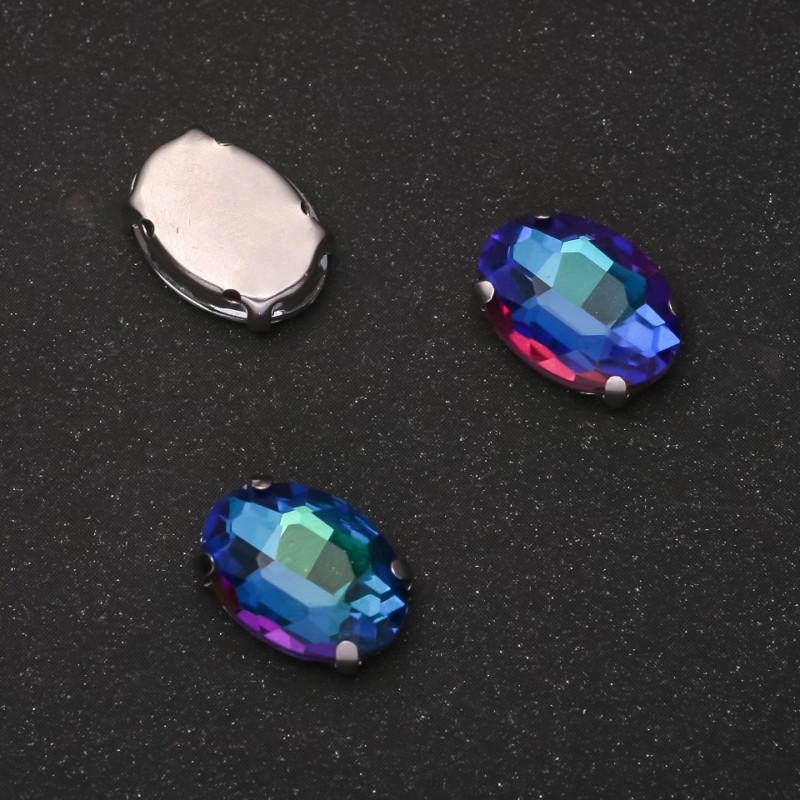 Přišitelný krystal v čepičce – oválný tvar 10×14 mm