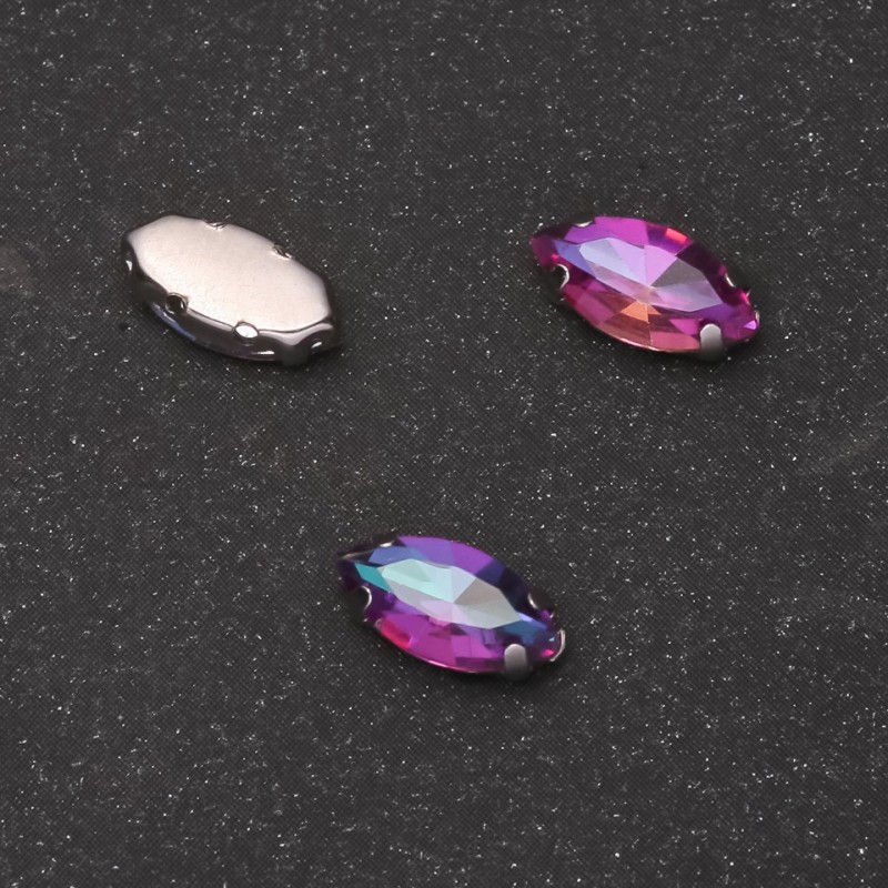 Našitý oválný krystal v čepu 9×18 mm modro-růžový