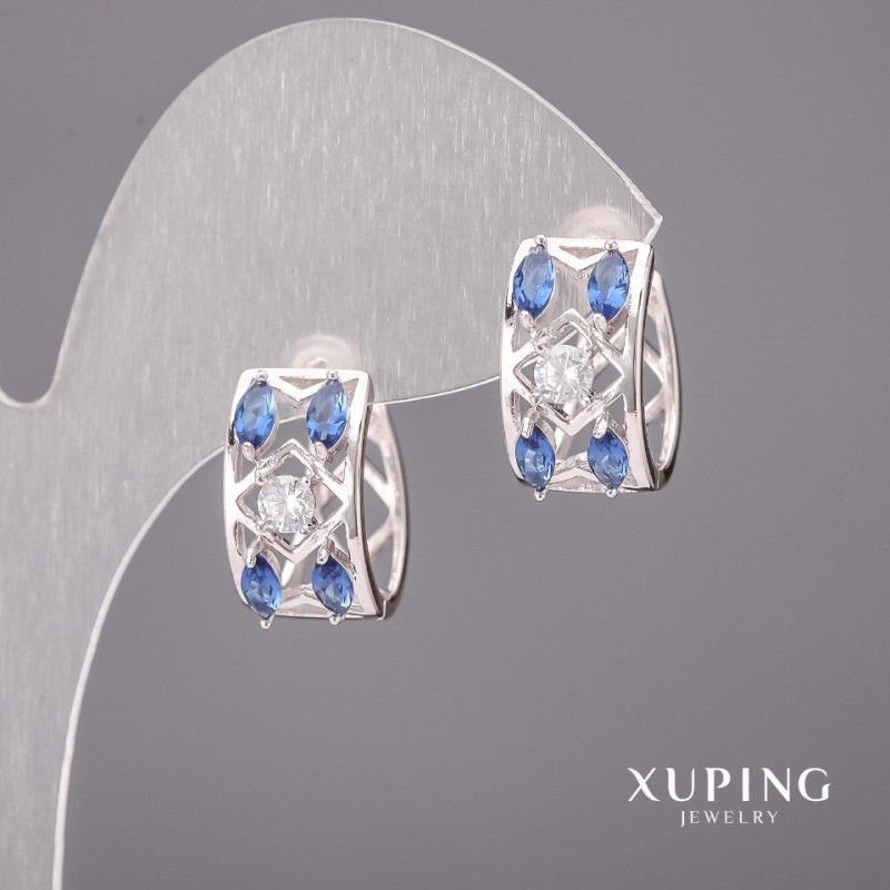 Náušnice Xuping se modrými kameny 5×12 mm rhodiované