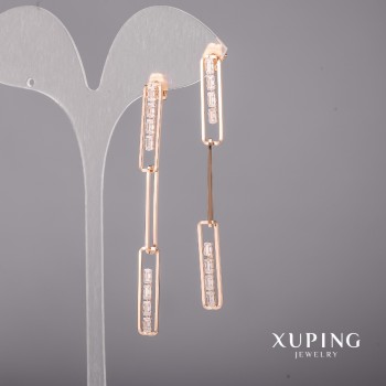 Náušnice Xuping s bílými kameny 6×70 mm – pozlacení 18K