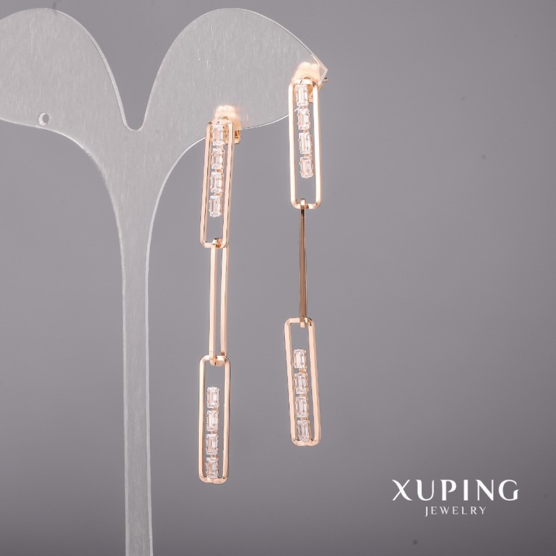 Náušnice Xuping s bílými kameny 6×70 mm – pozlacení 18K