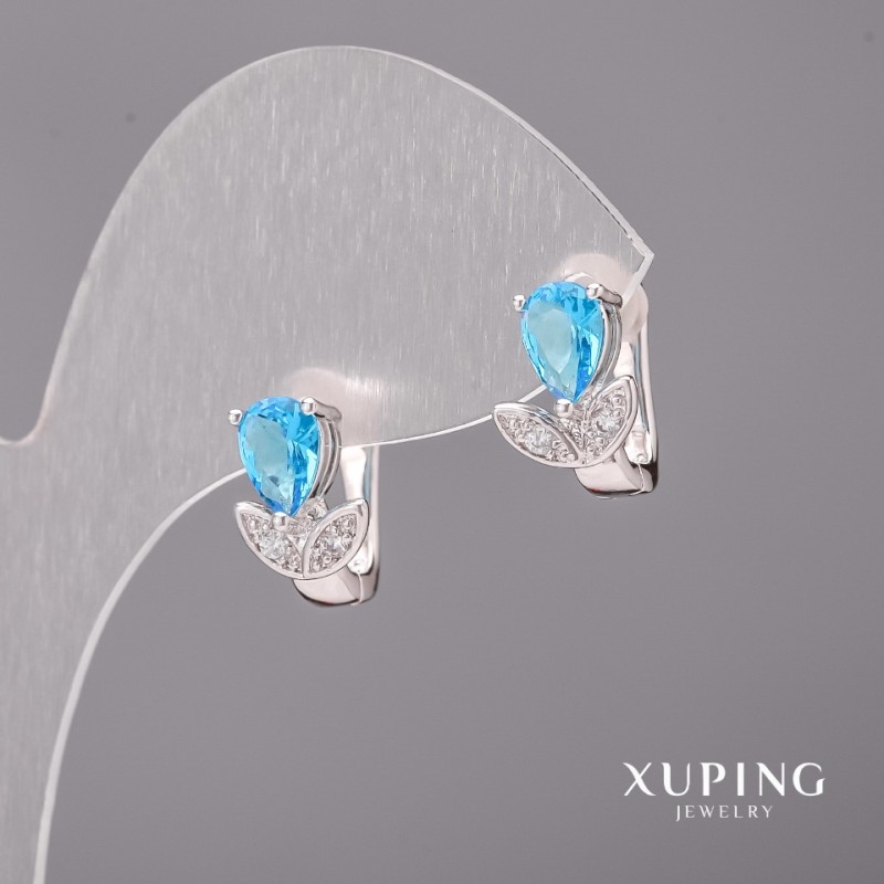 Náušnice Xuping se světle modrými kameny 8×12 mm rhodiované