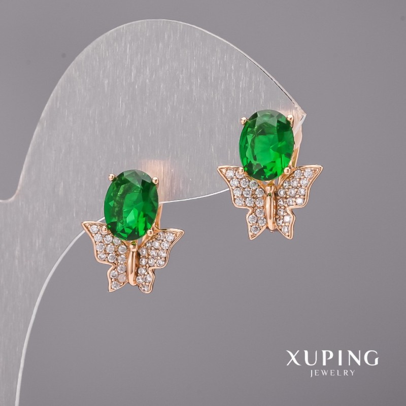 Náušnice Xuping se zelenými kameny 14×17 mm, pozlacení 18K