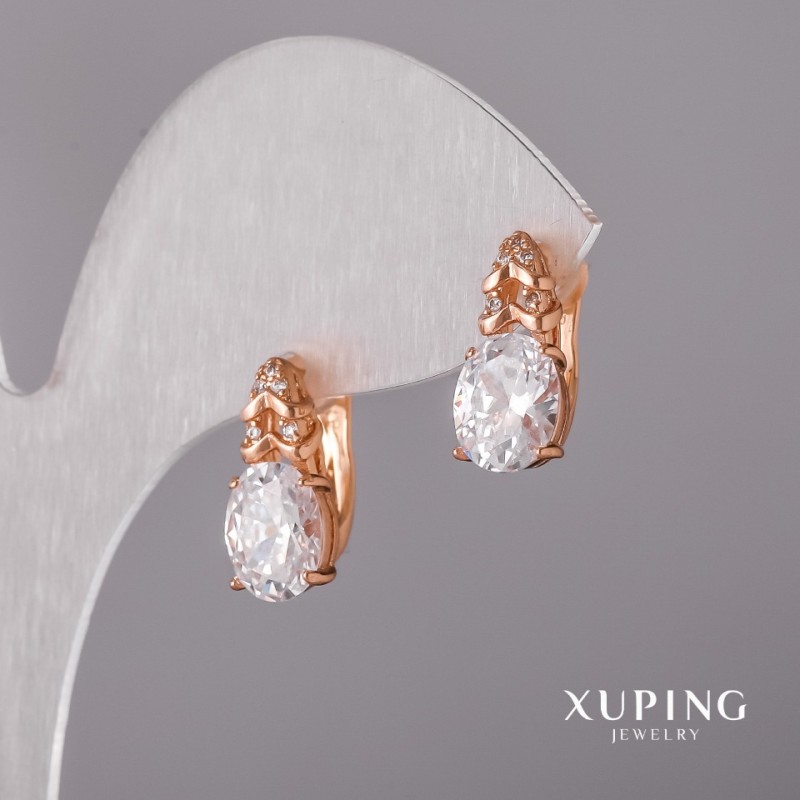 Náušnice Xuping s bílým kamenem 7×16 mm, pozlacení 18K