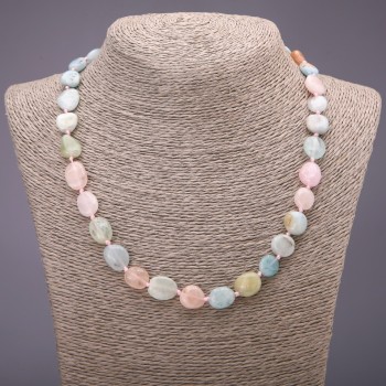 Náhrdelník z přírodního kamene Morganit, facettovaný, průměr 10×12 mm, délka 45 cm