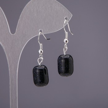 Сережки Авантюрин Синій Пісок Ніч Каїра барильце, діаметр 10х15мм