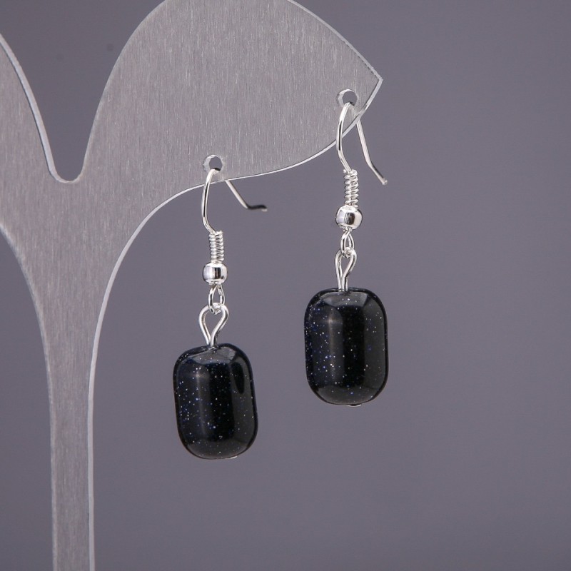 Náušnice z aventurínu «Modrý písek Noční Káhira» barilkové, průměr 10x15 mm