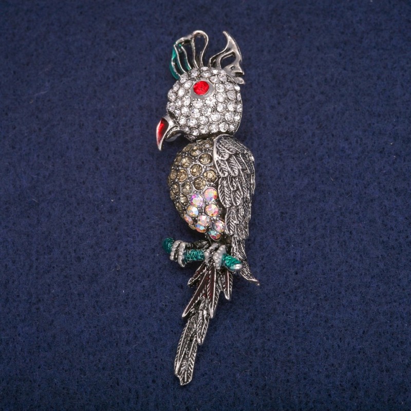 Brožka «Kakadu papoušek» 7×1,5 cm šedý kov
