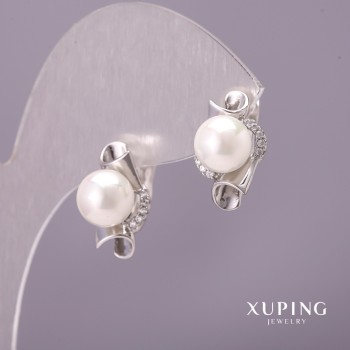 Náušnice Xuping s perlami Mallorca, průměr 10×17 mm, rhodiované