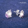 Náušnice peckové Xuping s fialovými krystaly a Mallorskými perlami, průměr 8×13 mm, Rhodiové pokovení
