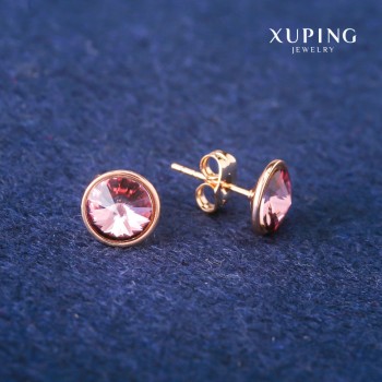 Náušnice pecky Xuping s fialovými krystaly Swarovski, barva fialová, průměr 10 mm, pozlacení 18K