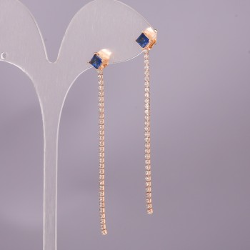 Náušnice Xuping se modrým kamenem 6×65 mm, pozlacení 18K