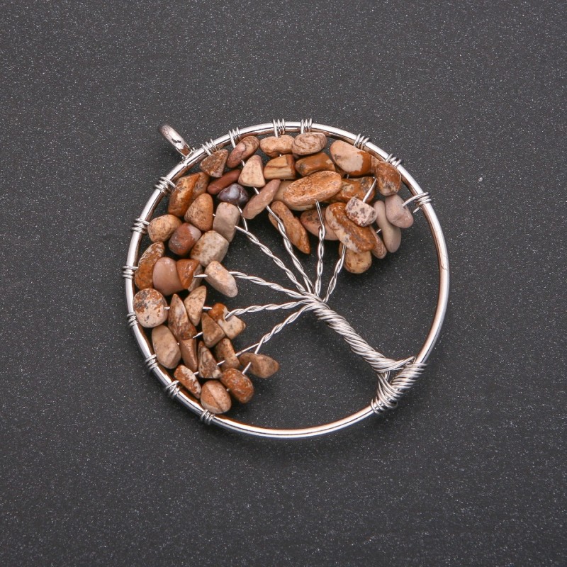 Přívěšek „Strom štěstí“ z krajinného jaspisu, průměr 50 mm