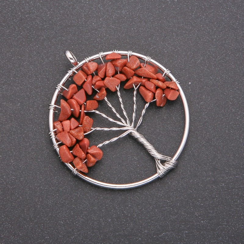 Přívěšek „Strom štěstí“ z aventurínu Zlatý písek, průměr 50 mm