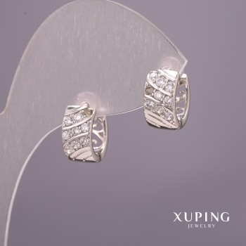 Náušnice Xuping s bílými kameny 6×12 mm, rhodiované