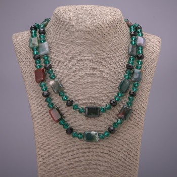 Sleva: Dlouhý náhrdelník „Souhvězdí Orionu“ z jaspisu, český křišťál, délka 120 cm