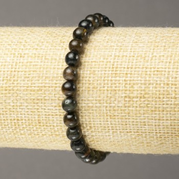 Náramek z přírodního kamene sokolí oko – hladká kulička, průměr 6 mm, na elastické gumičce