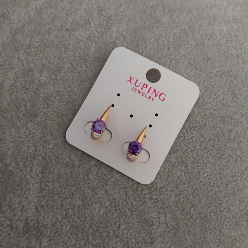 Náušnice Xuping s fialovými kameny 6×17 mm Pozlacení 18K