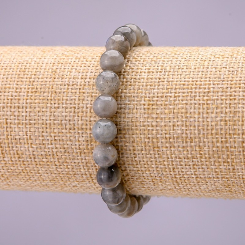 Náramek z přírodního labradoritu — hladká korálka, průměr 8(±)mm, na gumičce, délka 18 cm