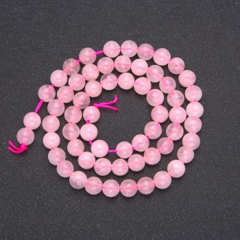 Korálky na niti z růžového křemene – hladká koule, průměr 6,5 mm, délka 39 cm +