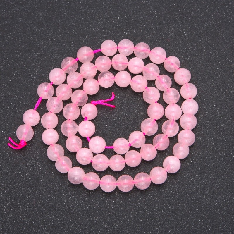 Korálky na niti z růžového křemene – hladká koule, průměr 6,5 mm, délka 39 cm +