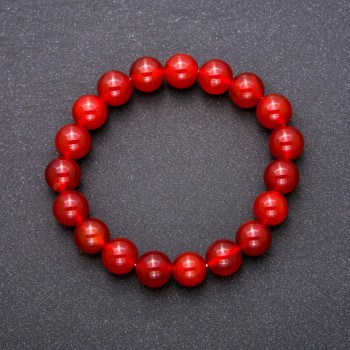 Náramek z karneolu, hladké kuličky, průměr 10 mm, délka 18 cm
