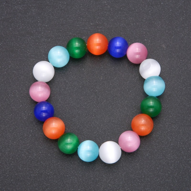 Náramek z kamene kočičí oko – mix barev, hladké kuličky, průměr cca 12 mm, délka cca 18 cm