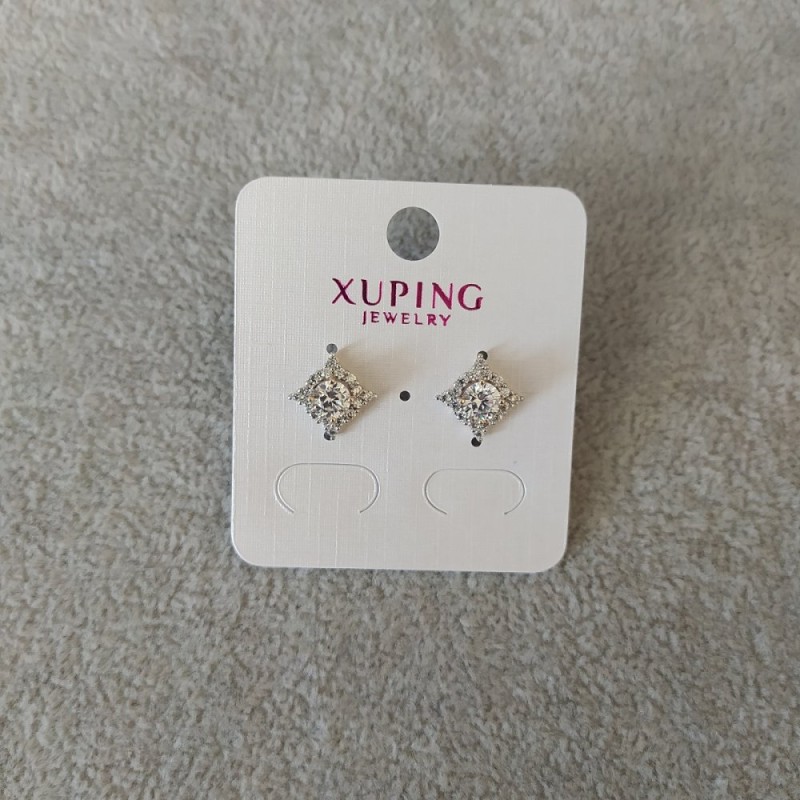 Náušnice peckové Xuping s bílými kameny 12 mm, pozlacení 18K a rhodiované