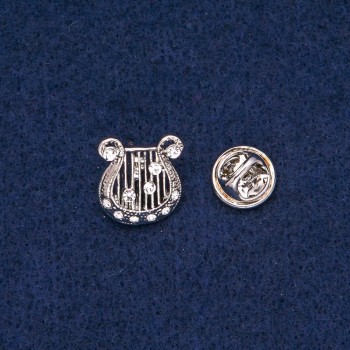 Брошка Ліра з білими стразами, сріблястий метал 17х15мм +