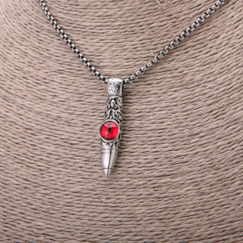 Přívěšek kulička s červeným dračím okem 9×43 mm na řetízku, délka 65 cm, barva kovu stříbrná