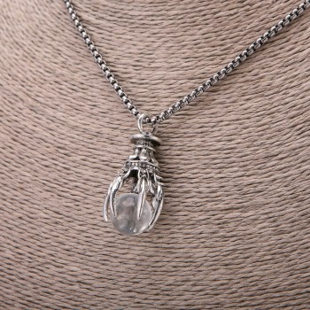 Přívěsek Průhledná křišťálová koule, 20×40 mm, na řetízku, délka 65 cm, barva kovu: stříbrná