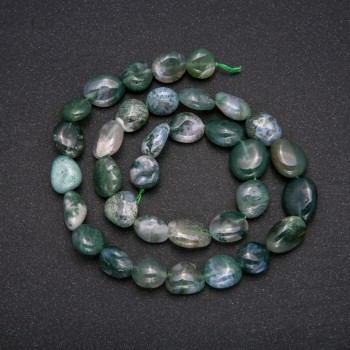Korálky z mechového achátu, facetované, průměr 10×14 mm, délka 38 cm