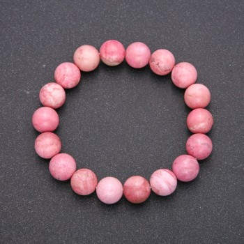 Náramek z přírodního rhodochrozitu na gumičce, hladké kuličky, průměr cca 8 mm, délka 18 cm