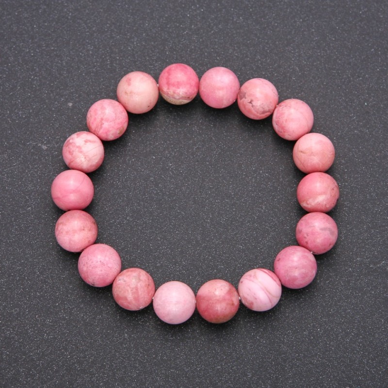 Náramek z přírodního rhodochrozitu na gumičce, hladké kuličky, průměr cca 8 mm, délka 18 cm