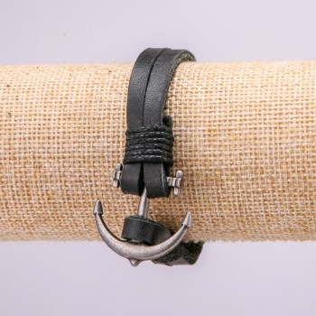 Náramek Kotva s kovovými vložkami, délka 21 cm, tloušťka 10 mm, eko kůže černá