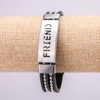 Náramek s kovovými vložkami, délka 21 cm, tloušťka 15 mm, kaučuk, černá barva, na zapínání