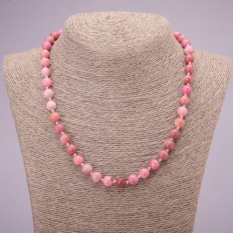 Náhrdelník z přírodního kamene rhodochrozit, hladká kulička, průměr cca 8 mm, délka 45 cm