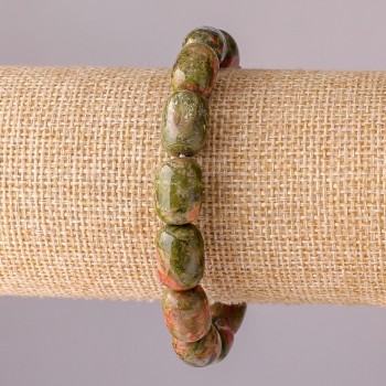 Náramek z jaspisu heliotropu – válečkové korálky 10×14 mm, obvod 18 cm