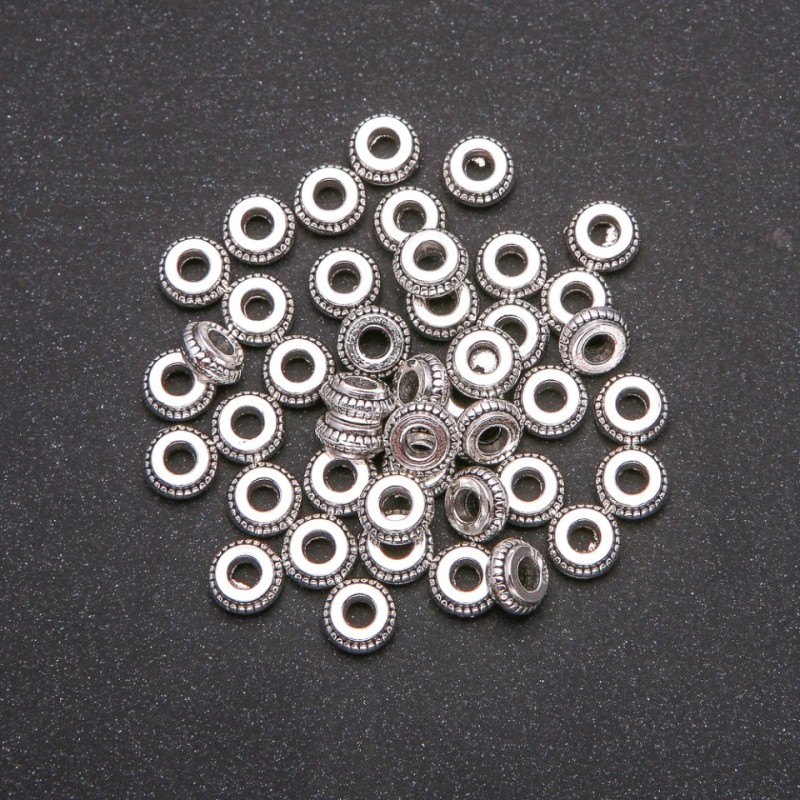Kovové komponenty pro šperky – vložky korálků, barva kovu stříbrná, průměr 3×7 mm (±), balení 20 g, 45 ks
