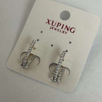 Náušnice Xuping s bílými štrasovými kamínky 2×20 mm, rhodiované, pozlacené 18k