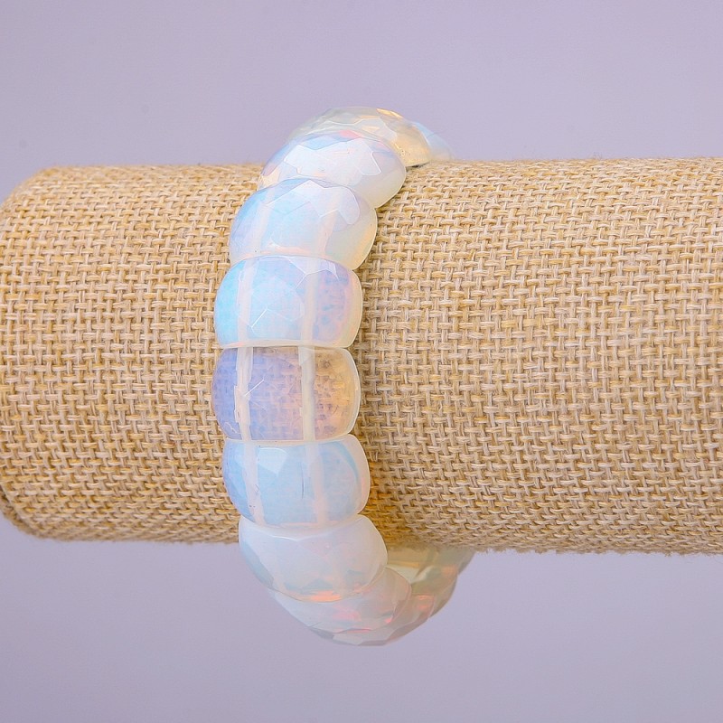 Náramek na gumičce z měsíčního kamene, broušené články 20×12 mm, délka 18 cm