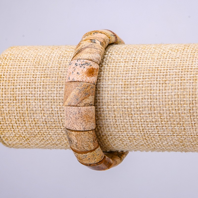 Náramek na gumičce z krajinného jaspisu, články 15×12 mm, obvod 18 cm