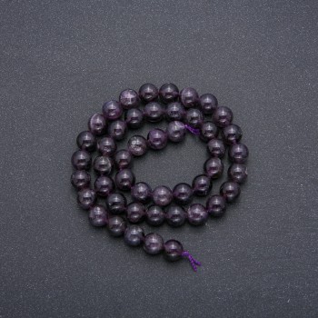 Korálky na niti z přírodního ametystu, hladké kuličky, průměr 8,5 mm, délka 39 cm (+-)