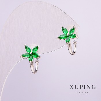 Náušnice na klipsu Xuping rhodiované se zelenými kameny, průměr 8 mm +